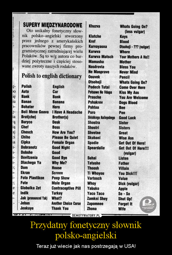 Przydatny fonetyczny słownik polsko-angielski – Teraz już wiecie jak nas postrzegają w USA! 