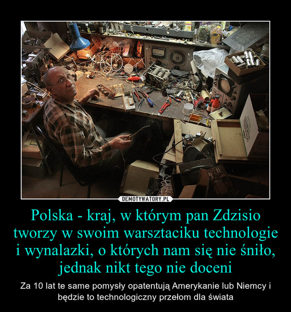 Polska - kraj, w którym pan Zdzisio tworzy w swoim warsztaciku technologie i wynalazki, o których nam się nie śniło, jednak nikt tego nie doceni – Za 10 lat te same pomysły opatentują Amerykanie lub Niemcy i będzie to technologiczny przełom dla świata 