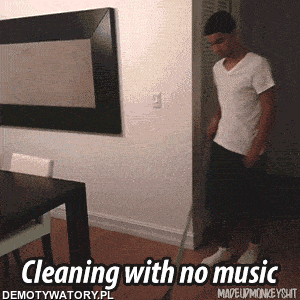Różnica między sprzątaniem – Z muzyką i bez muzyki 