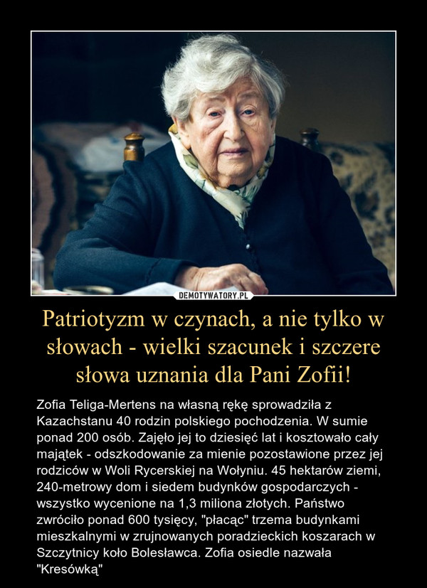 Patriotyzm w czynach, a nie tylko w słowach - wielki szacunek i szczere słowa uznania dla Pani Zofii!