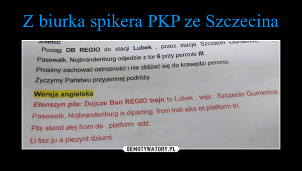 Z biurka spikera PKP ze Szczecina