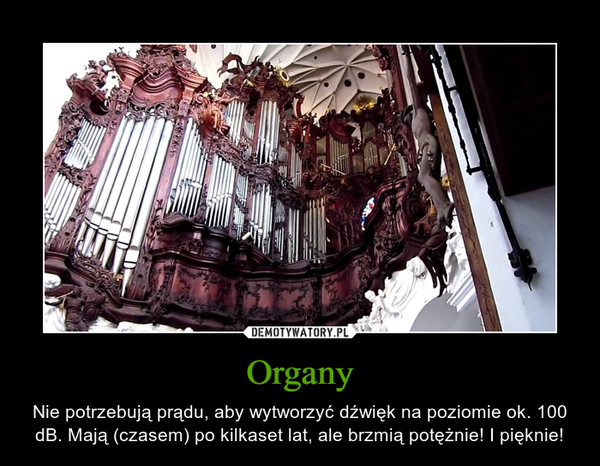 Organy – Nie potrzebują prądu, aby wytworzyć dźwięk na poziomie ok. 100 dB. Mają (czasem) po kilkaset lat, ale brzmią potężnie! I pięknie! 
