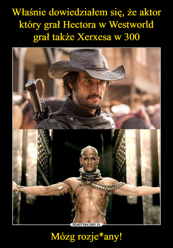 Właśnie dowiedziałem się, że aktor który grał Hectora w Westworld
grał także Xerxesa w 300 Mózg rozje*any!