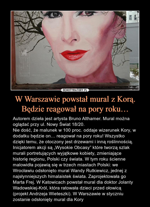 W Warszawie powstał mural z Korą. Będzie reagował na pory roku…