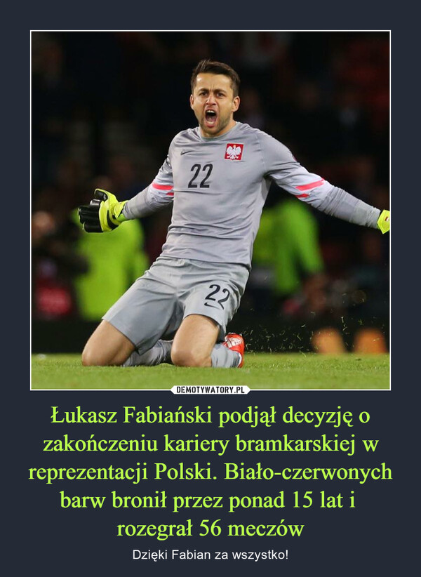 Łukasz Fabiański podjął decyzję o zakończeniu kariery bramkarskiej w reprezentacji Polski. Biało-czerwonych barw bronił przez ponad 15 lat i rozegrał 56 meczów – Dzięki Fabian za wszystko! 