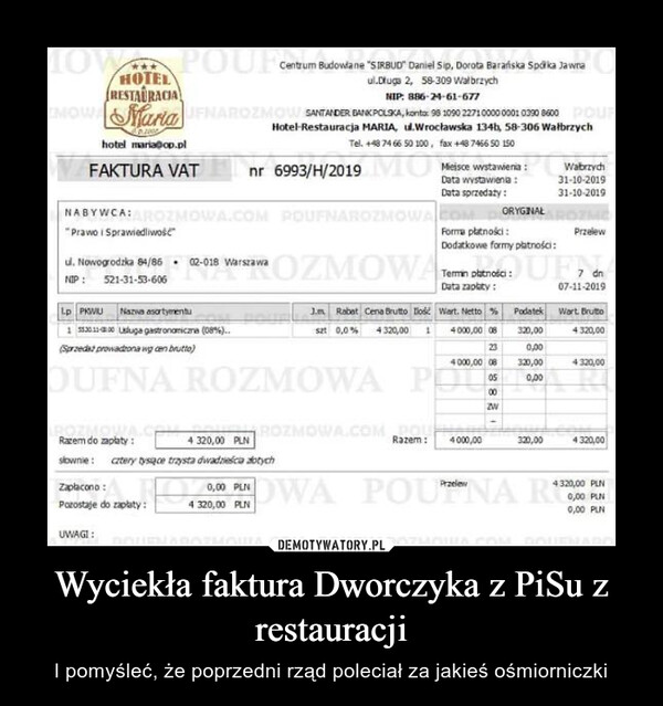 Wyciekła faktura Dworczyka z PiSu z restauracji – I pomyśleć, że poprzedni rząd poleciał za jakieś ośmiorniczki 