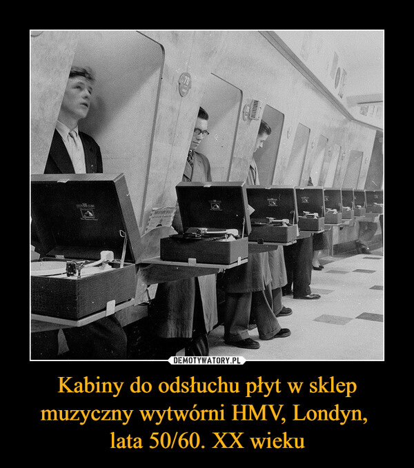 Kabiny do odsłuchu płyt w sklep muzyczny wytwórni HMV, Londyn, lata 50/60. XX wieku –  