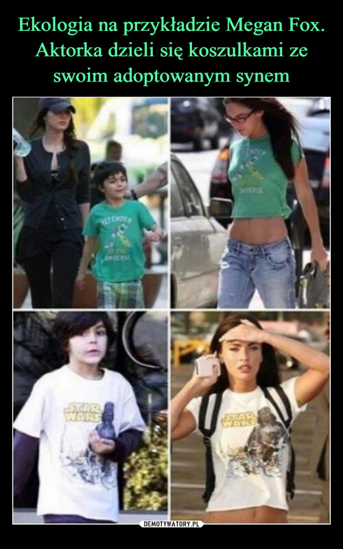 Ekologia na przykładzie Megan Fox. Aktorka dzieli się koszulkami ze swoim adoptowanym synem