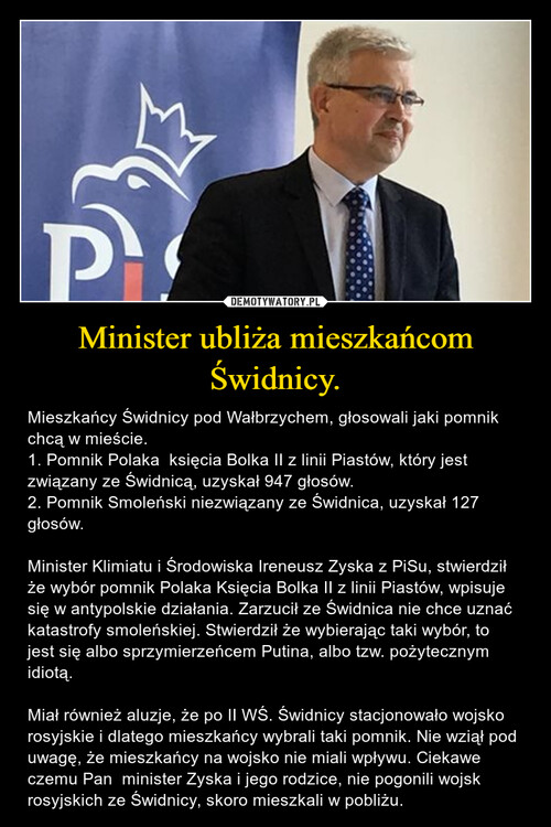 Minister ubliża mieszkańcom Świdnicy.