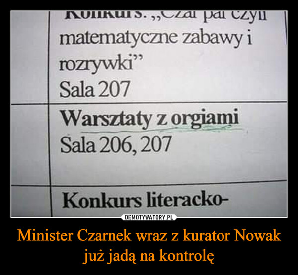 Minister Czarnek wraz z kurator Nowak już jadą na kontrolę –  matematyczne zabawy i rozrywki