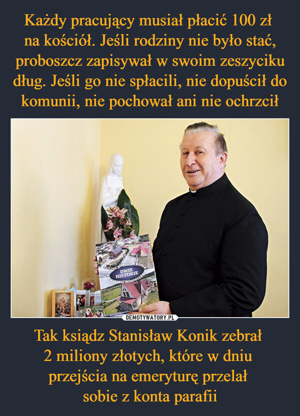 Tak ksiądz Stanisław Konik zebrał 2 miliony złotych, które w dniu przejścia na emeryturę przelał sobie z konta parafii –  