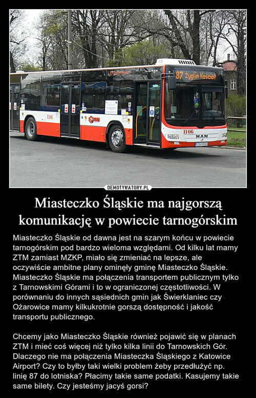 Miasteczko Śląskie ma najgorszą komunikację w powiecie tarnogórskim
