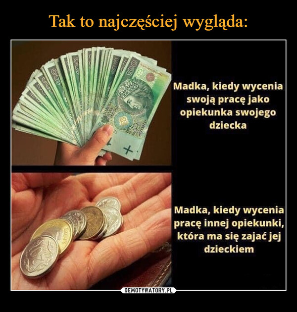  –  Madka, kiedy wycenia swoją pracę jako opiekunka swojego dziecka Madka, kiedy wycenia pracę innej opiekunki, która ma się zajać jej dzieckiem