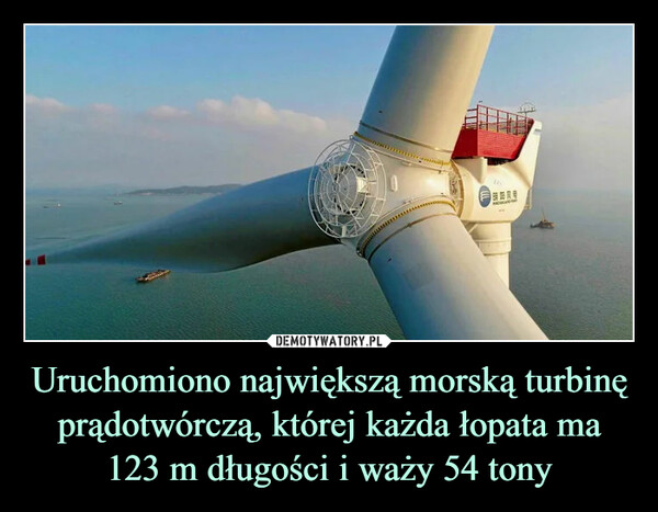 Uruchomiono największą morską turbinę prądotwórczą, której każda łopata ma 123 m długości i waży 54 tony