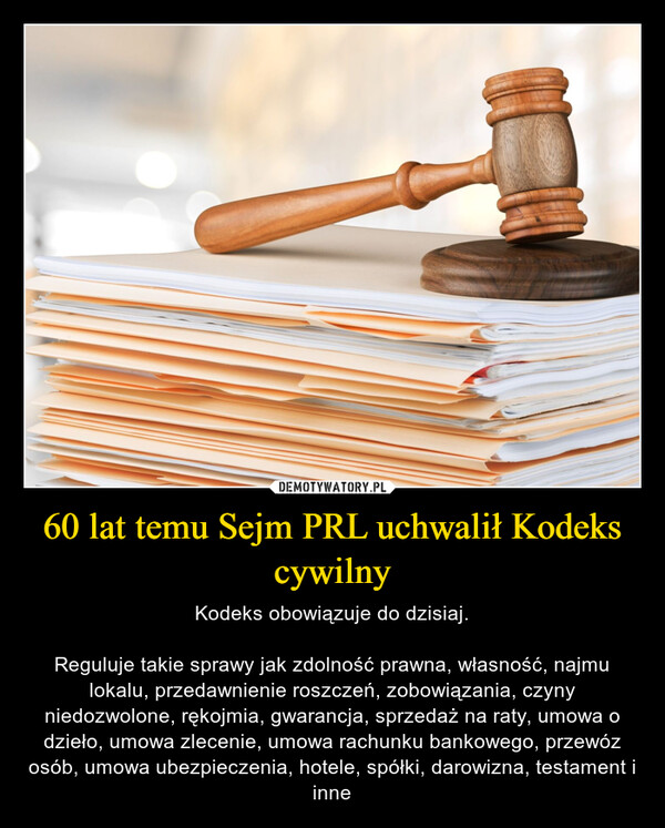 60 lat temu Sejm PRL uchwalił Kodeks cywilny