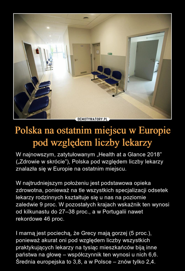 Polska na ostatnim miejscu w Europie pod względem liczby lekarzy
